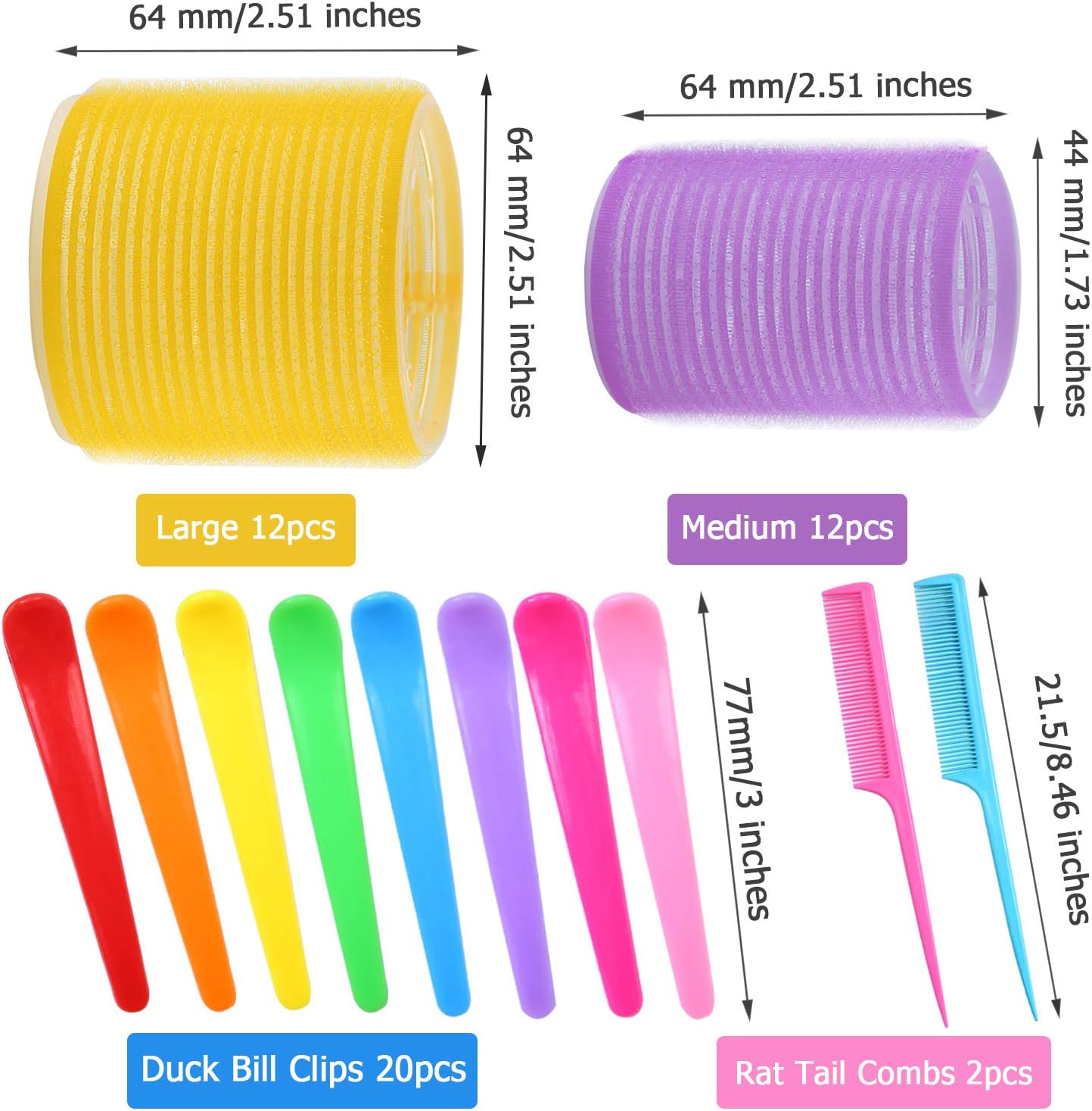 Jumbo Size Self Grip Hair Rollers Set