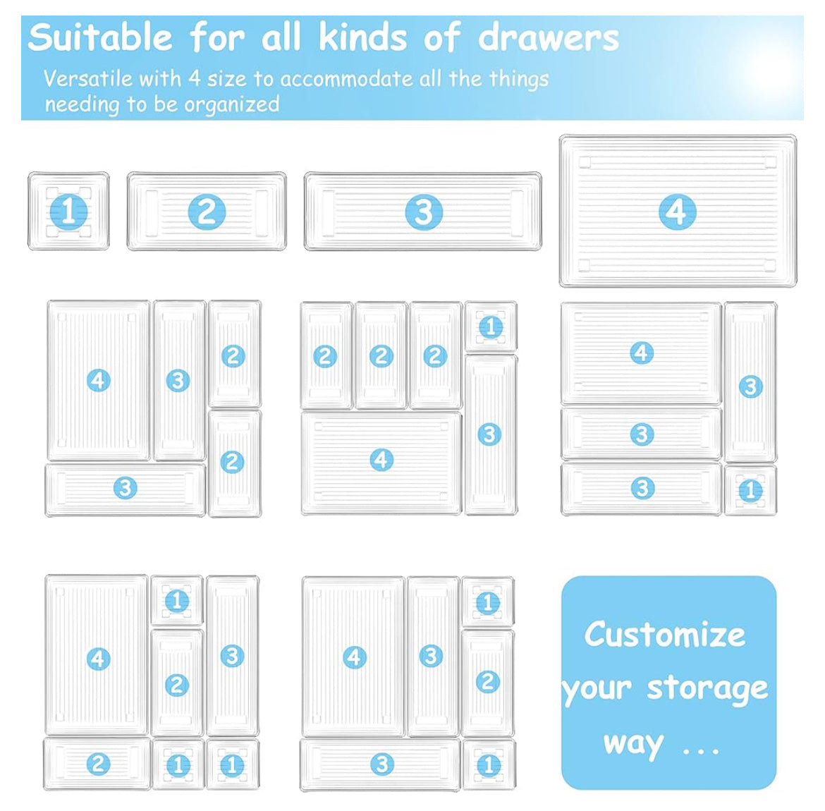 25 PCS Clear Plastic Drawer Organizer Tray