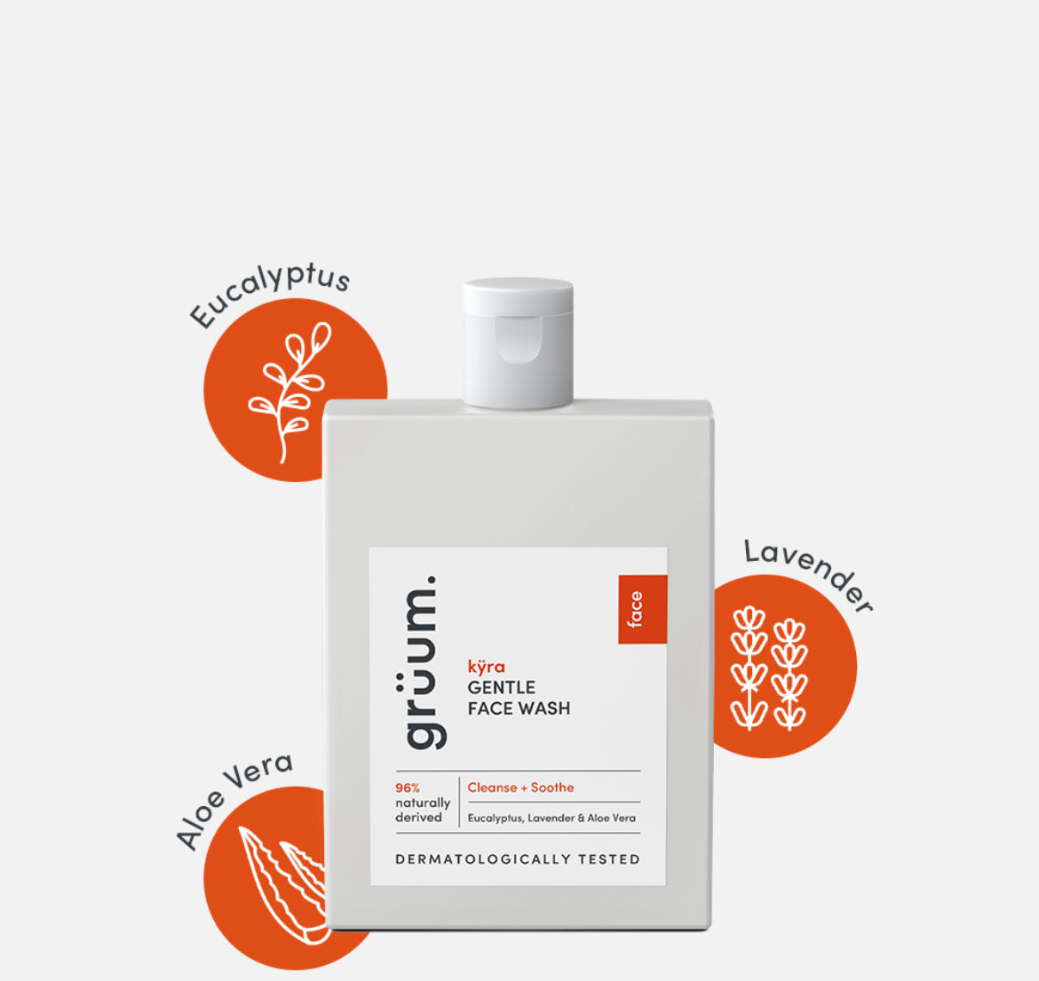 Grüum kÿra Gentle Face Wash | 120ml
with EUCALYPTUS, LAVENDER & ALOE VERA