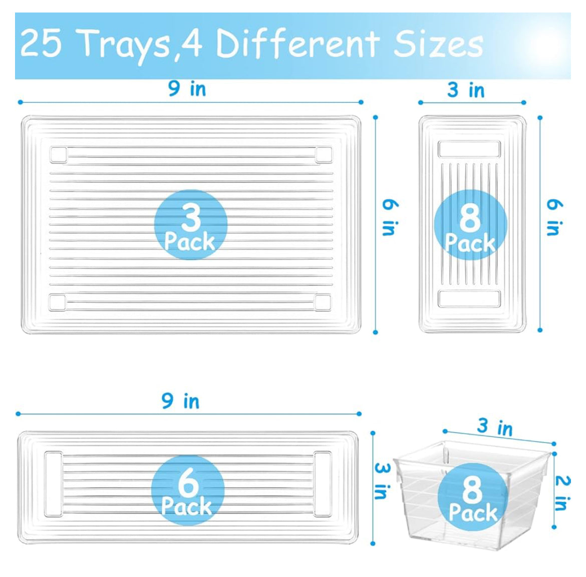 25 PCS Clear Plastic Drawer Organizer Tray