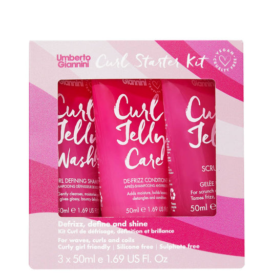 Umberto Giannini Curl Jelly Starter Kit - 3 x 50ml Curl Scrunching Jelly, Curl Jelly Wash Shampoo & Curl Jelly Care Conditioner