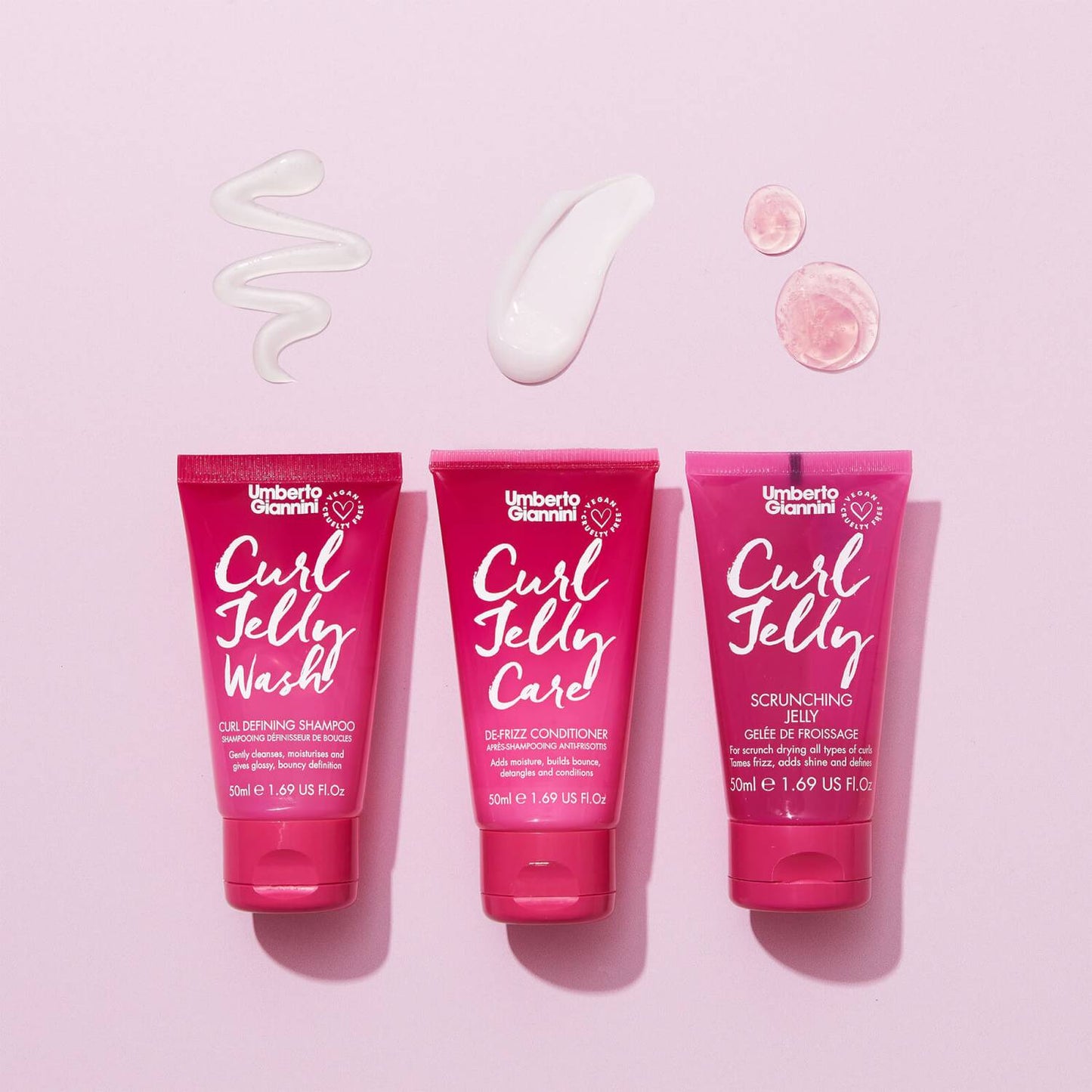 Umberto Giannini Curl Jelly Starter Kit - 3 x 50ml Curl Scrunching Jelly, Curl Jelly Wash Shampoo & Curl Jelly Care Conditioner