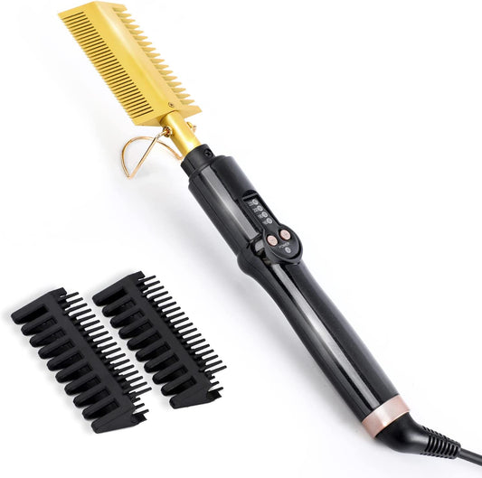 Ten-Tatent Hot Comb Hair Straightener Electric Straightening Comb,Double Sided Portable Ceramic Beard Straightener Brush Anti-Scald Press Comb Ceramic